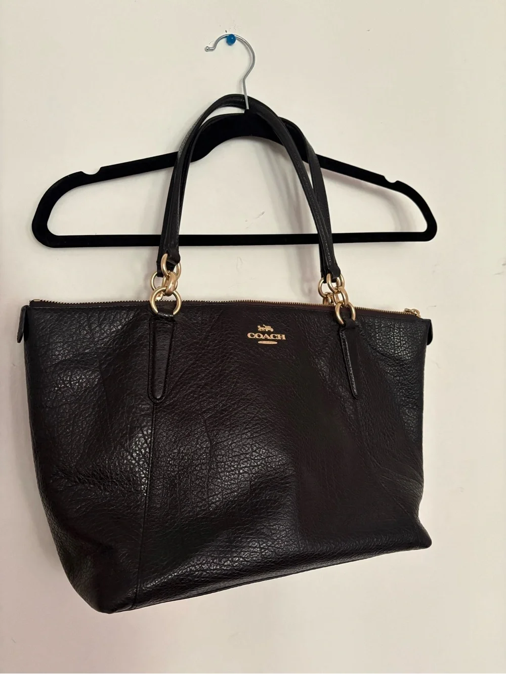 Coach Black Leather Tote with Gold-Tone Accents - Picture 1 of 3